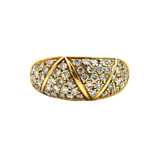 Stamped 18k Yellow Gold Dome Ring with Pavé Set 0.91ctw Diamonds Size 8.50