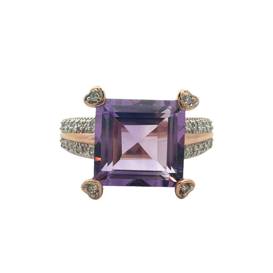 14k Rose Gold 3.81ctw Square Amethyst and 0.10ctw Diamond Ring0