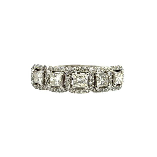 14k White Gold 0.86ctw Princess Cut Diamond MultiStone Ring Size 90