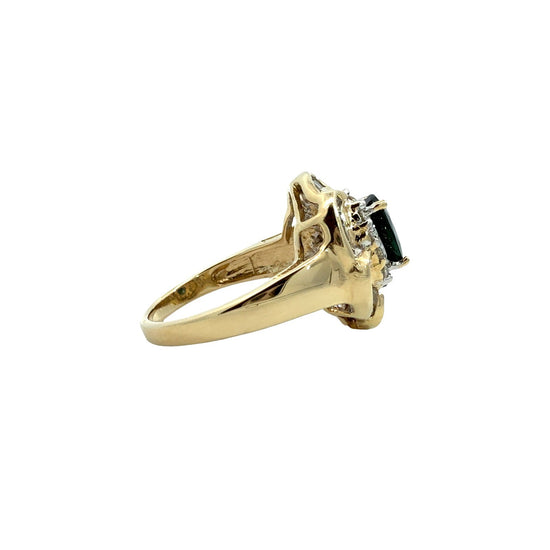Vintage 14k Yellow Gold 1.60tcw Sapphire and 1.00cttw Diamond Floral Halo Ring2