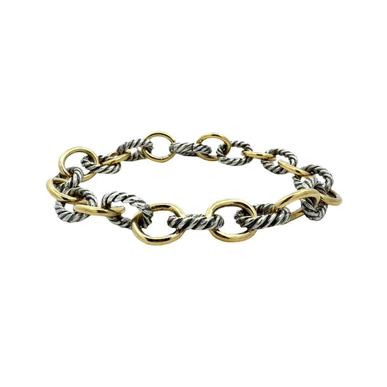 David Yurman Sterling Silver and 18k Yellow Gold Alternating Link Chain Bracelet1
