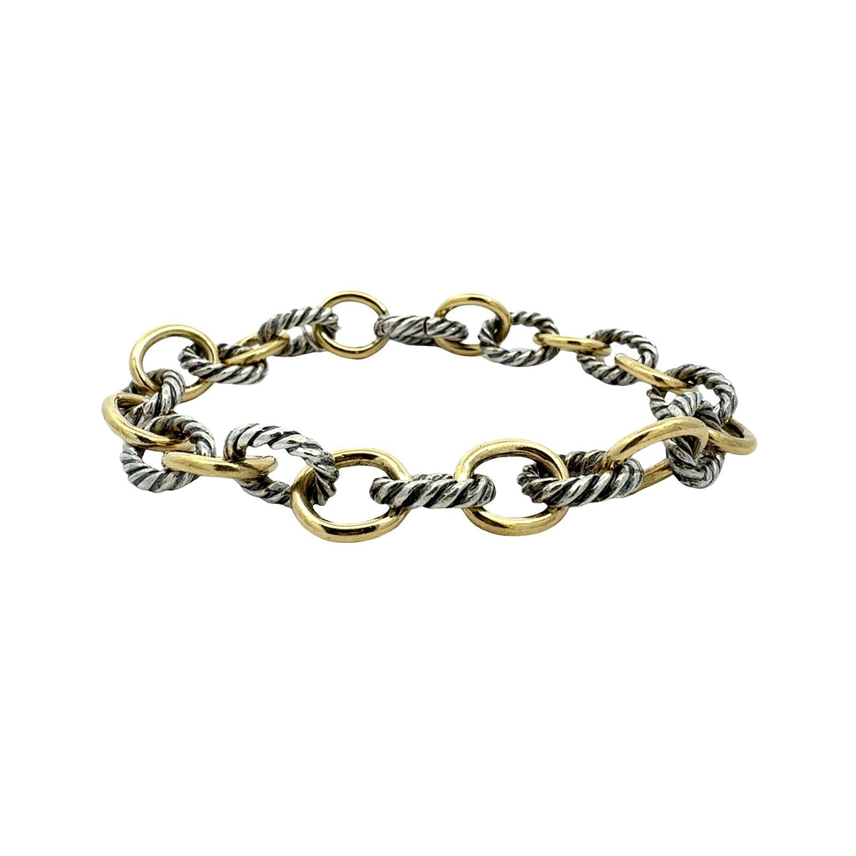 David Yurman Sterling Silver and 18k Yellow Gold Alternating Link Chain Bracelet1