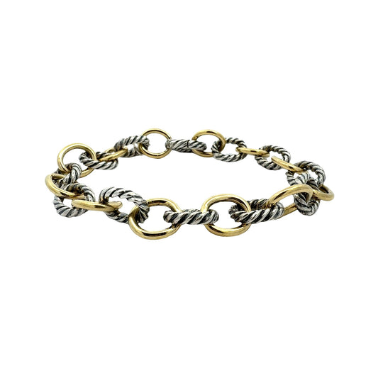 David Yurman Sterling Silver and 18k Yellow Gold Alternating Link Chain Bracelet1