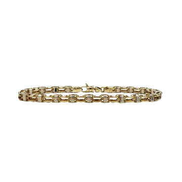14k Two-Tone Yellow Gold Double Square Link Chain Bracelet 8.25"0