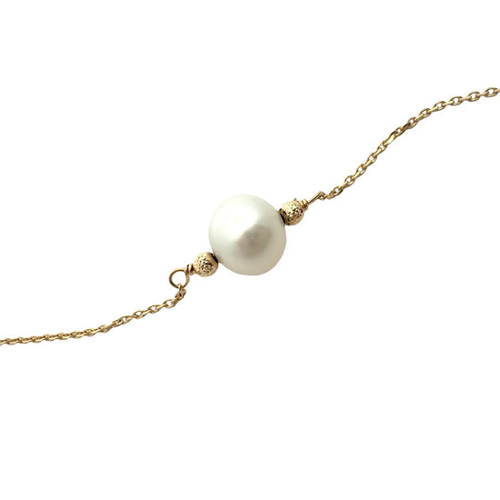 14k Yellow Gold 5 Pearl Station Necklace 17.5"1