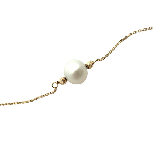 14k Yellow Gold 5 Pearl Station Necklace 17.5"1
