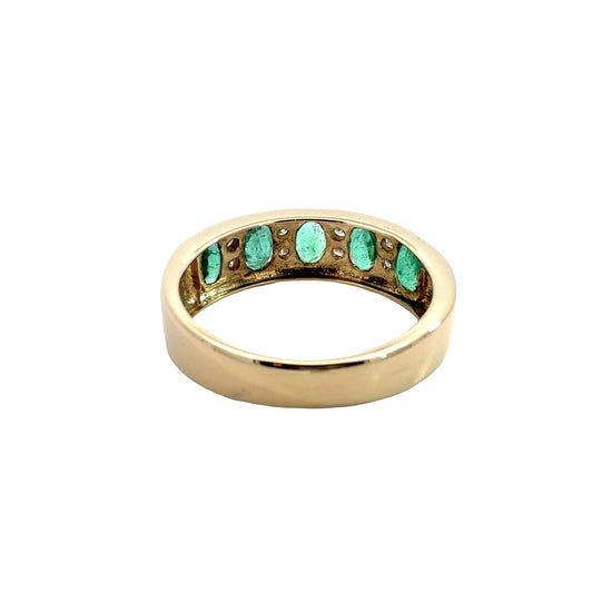 Vintage 14k Yellow Gold 0.90cttw Emerald and 0.16cttw Diamond Band Ring4