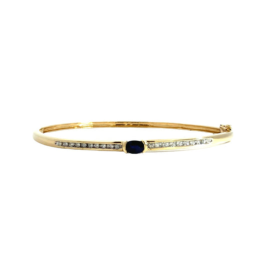 14k Yellow Gold Stamped 0.42cttw Blue Sapphire & 0.18ctw Diamond Bangle 7.5"0