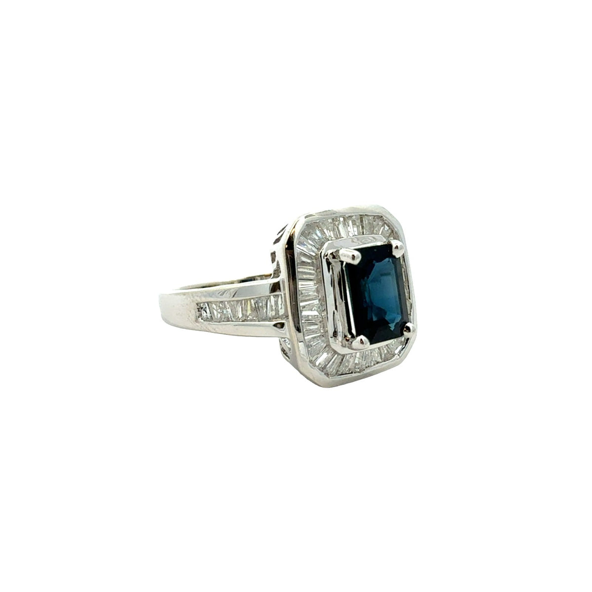 14k White Gold Emerald-Cut 1.11tcw Sapphire and 0.65cttw Diamond Cocktail Ring1