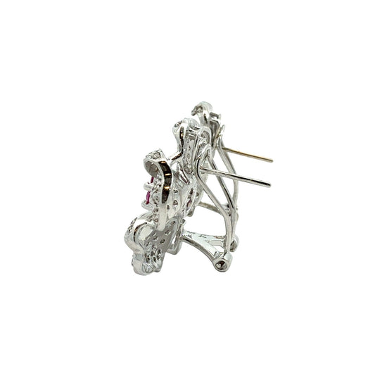 14k White Gold 1.15cttw Diamond and 0.66cttw Created Sapphire Floral Earrings2