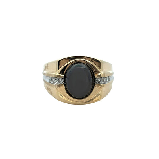 14k Yellow Gold 0.73tcw Black Sapphire & 0.14cttw Diamond Men's Ring Size 10.50