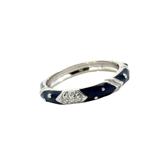18k White Gold Blue Enamel and 0.03cttw Diamond Band Ring2