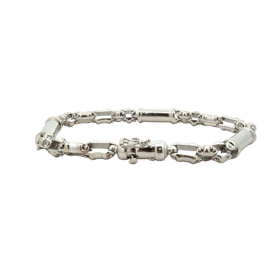 Vior Italy 14k White Gold Barrel Link Chain Bracelet4