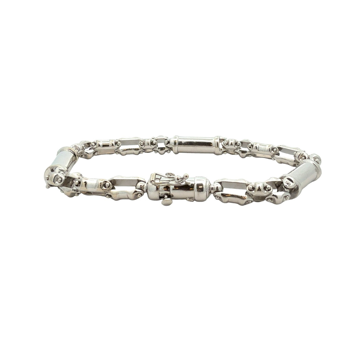 Vior Italy 14k White Gold Barrel Link Chain Bracelet4