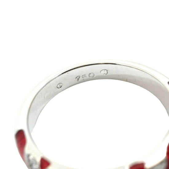 18k White Gold Red Enamel and 0.09cttw Diamond X-Motif Band Ring5