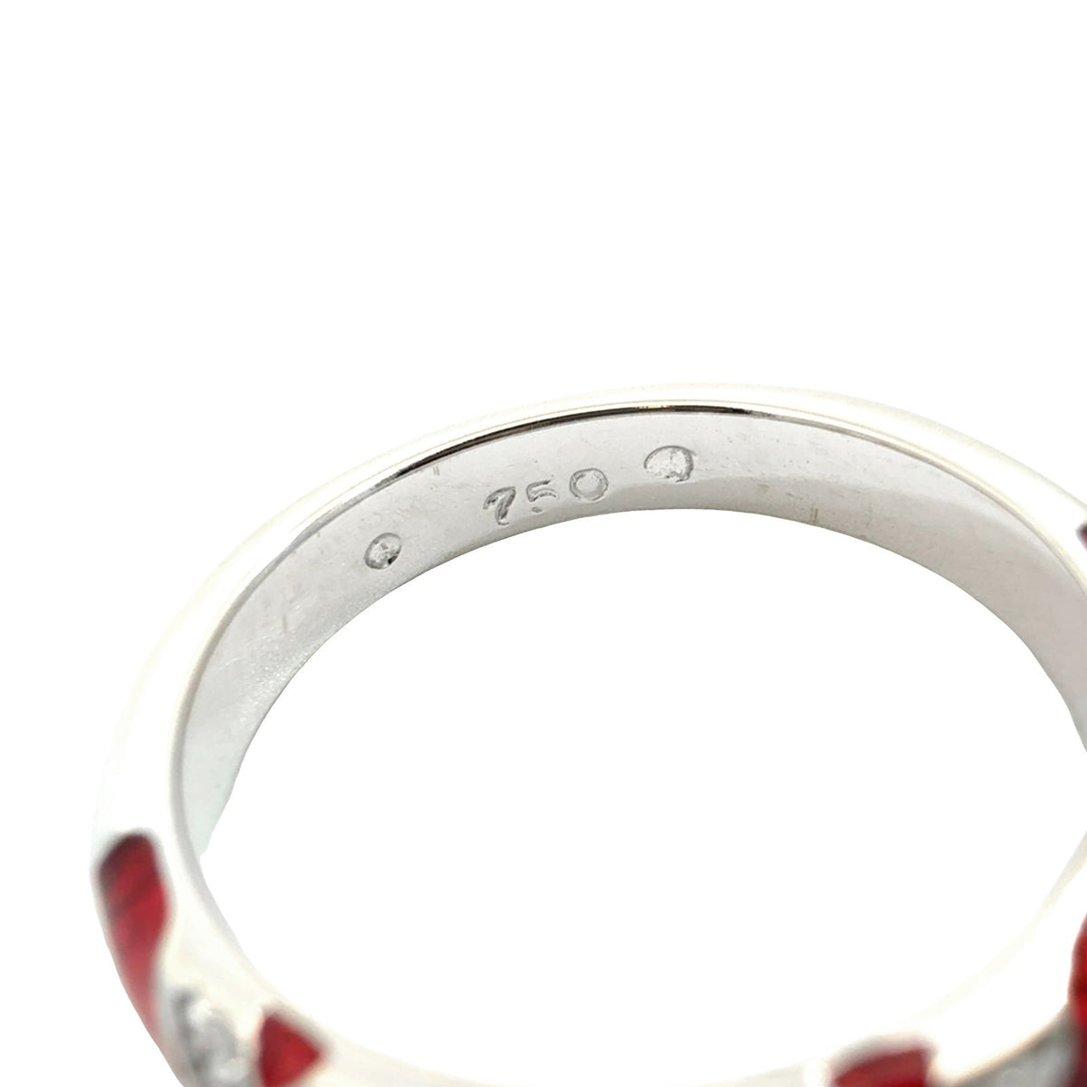 18k White Gold Red Enamel and 0.09cttw Diamond X-Motif Band Ring5
