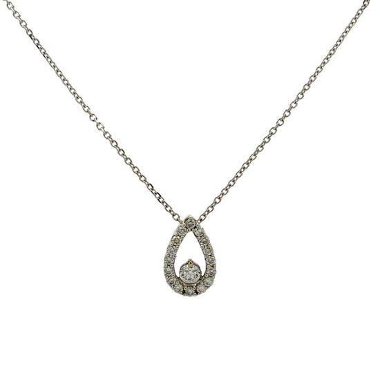 14k White Gold 0.58cttw Diamond Open Teardrop Pendant Necklace0