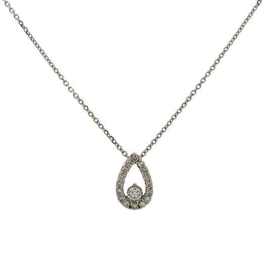 14k White Gold 0.58cttw Diamond Open Teardrop Pendant Necklace0
