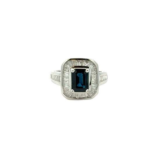14k White Gold Emerald-Cut 1.11tcw Sapphire and 0.65cttw Diamond Cocktail Ring0