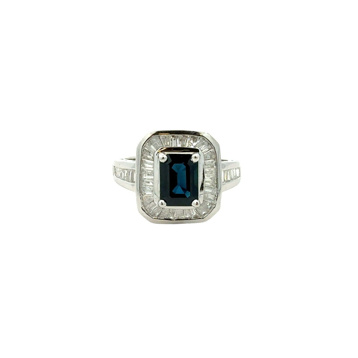 14k White Gold Emerald-Cut 1.11tcw Sapphire and 0.65cttw Diamond Cocktail Ring0