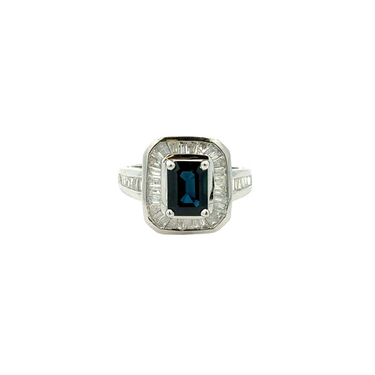 14k White Gold Emerald-Cut 1.11tcw Sapphire and 0.65cttw Diamond Cocktail Ring0