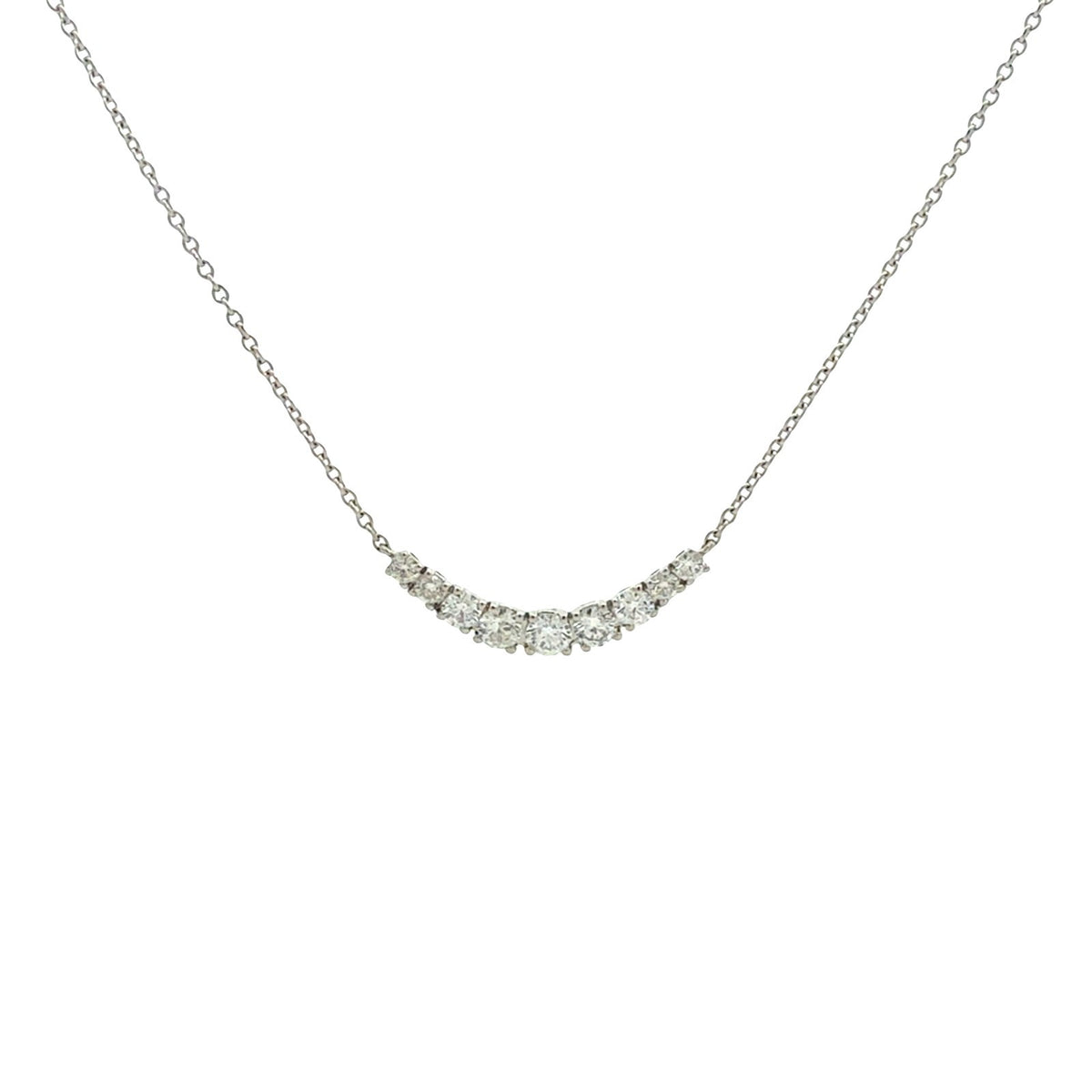 14k White Gold 0.37cttw Diamond Curved Bar Necklace 18"1