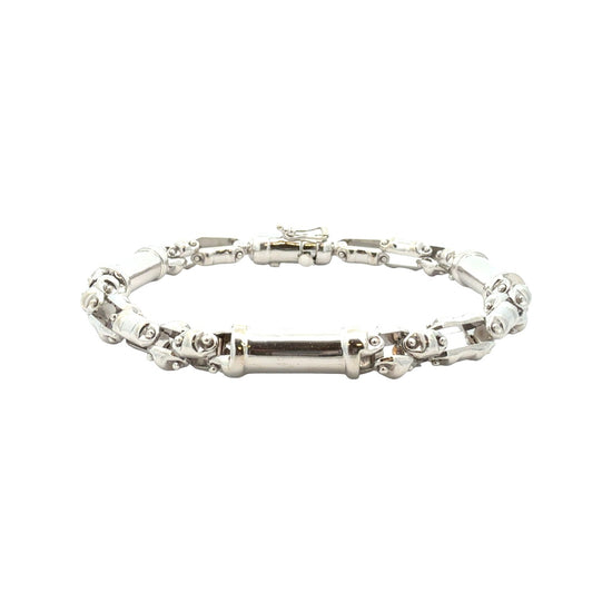 Vior Italy 14k White Gold Barrel Link Chain Bracelet1