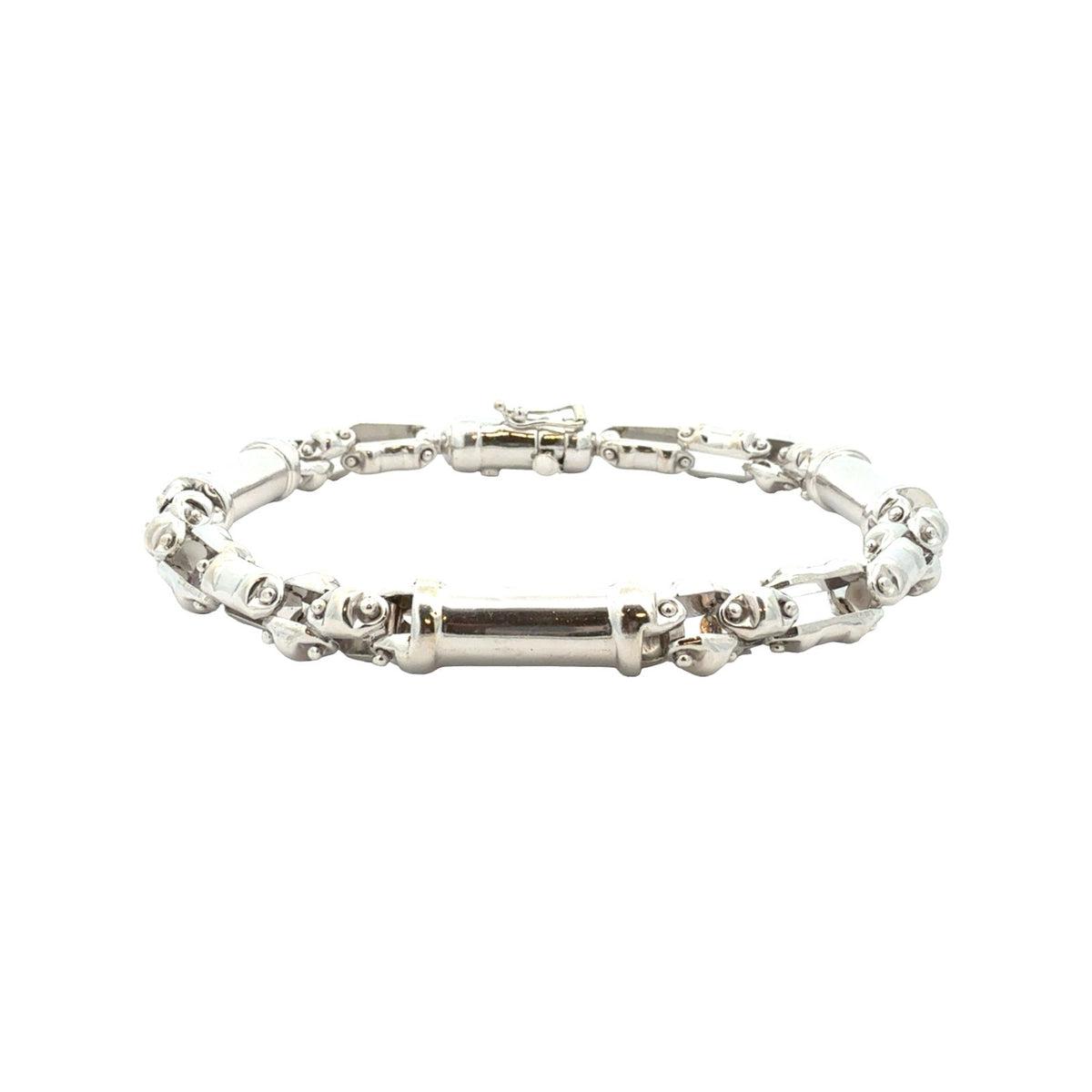 Vior Italy 14k White Gold Barrel Link Chain Bracelet1