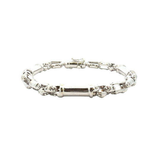 Vior Italy 14k White Gold Barrel Link Chain Bracelet1