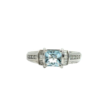 14k White Gold Princess-Cut 0.54tcw Aquamarine & 0.20cttw Diamond Ring Size 6.750