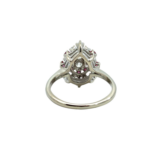 Vintage 14k White Gold Stamped 0.64cttw Ruby and 0.47cttw Diamond Cluster Ring3