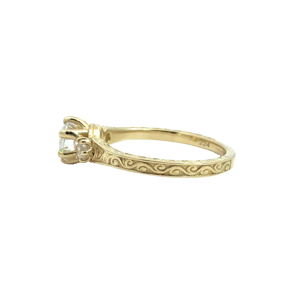 14k Yellow Gold Engraved 0.63cttw Three-Stone Lab-Grown Diamond Engagement Ring2