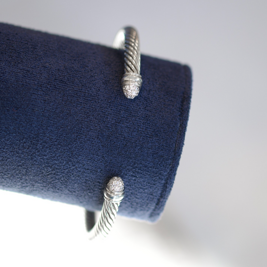 David Yurman Sterling Silver Pavé Diamond Cable Cuff Bracelet0