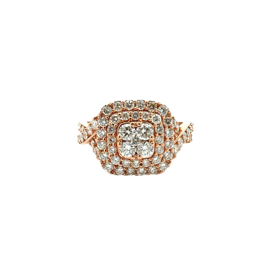10k Rose Gold 1.08cttw Cluster Double Halo Ring1