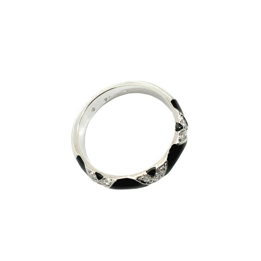 18k White Gold Black Enamel and 0.17cttw Diamond X-Motif Band Ring1