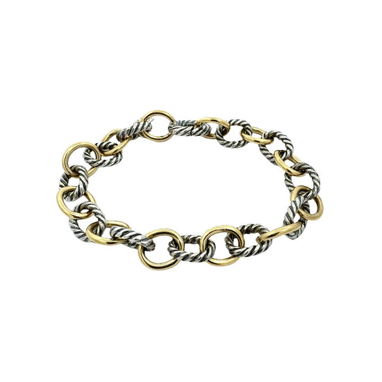 David Yurman Sterling Silver and 18k Yellow Gold Alternating Link Chain Bracelet0
