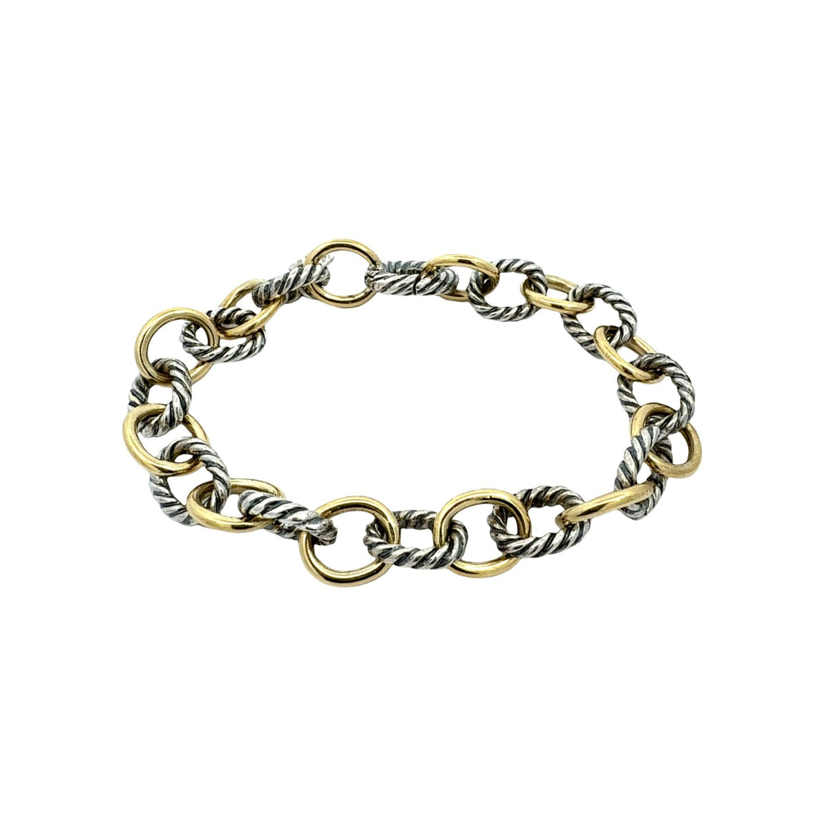 David Yurman Sterling Silver and 18k Yellow Gold Alternating Link Chain Bracelet0