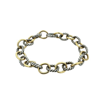 David Yurman Sterling Silver and 18k Yellow Gold Alternating Link Chain Bracelet0