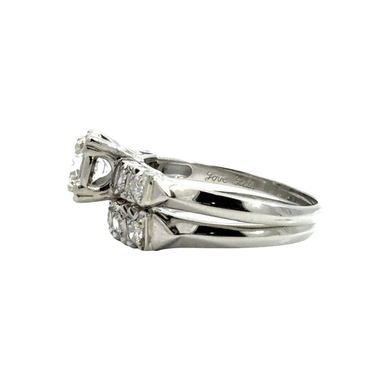 Vintage Stamped 14k White Gold 1.15ctw (0.72ctw) Diamond Wedding Sett Size 75