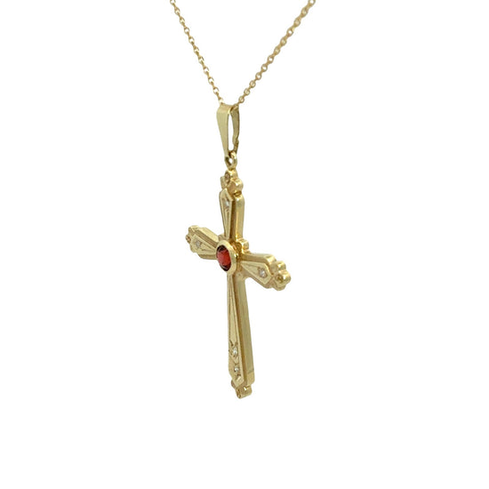 14k Yellow Gold 0.22tcw Garnet and 0.03cttw Diamond Cross Pendant Necklace1