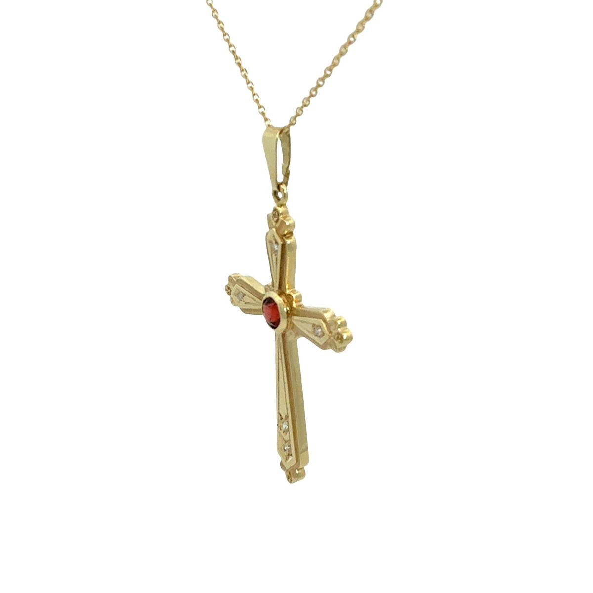 14k Yellow Gold 0.22tcw Garnet and 0.03cttw Diamond Cross Pendant Necklace1