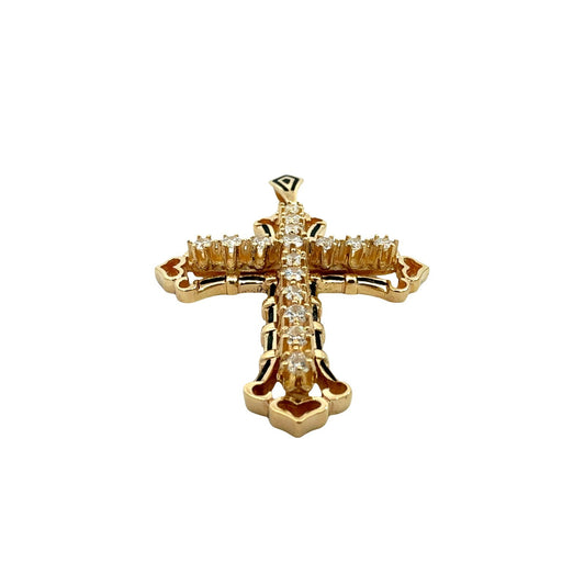 14k Yellow Gold Black Enamel and 1.08cttw Lab-Grown Diamond Cross Pendant1