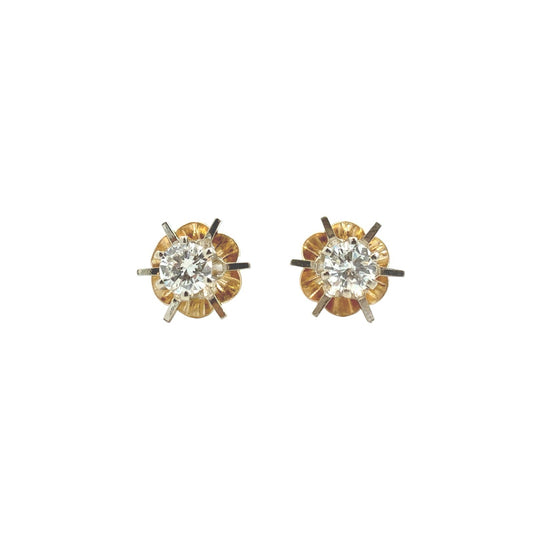 Antique 14k Yellow Gold Two-Tone 0.54cttw Diamond Buttercup-Set Stud Earrings1