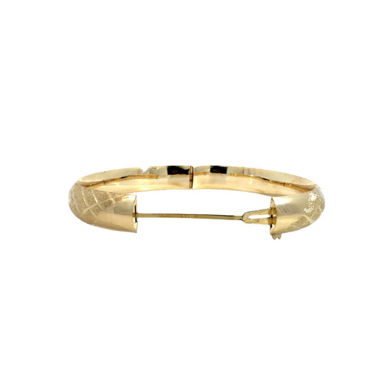 14k Yellow Gold Textured Lattice Pattern Hinged Bangle Bracelet 7"5