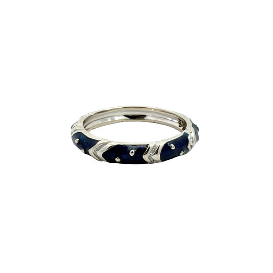 18k White Gold Blue Enamel and 0.03cttw Diamond Band Ring5
