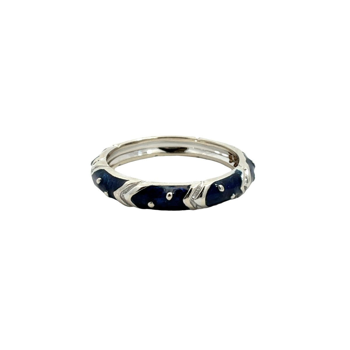 18k White Gold Blue Enamel and 0.03cttw Diamond Band Ring5