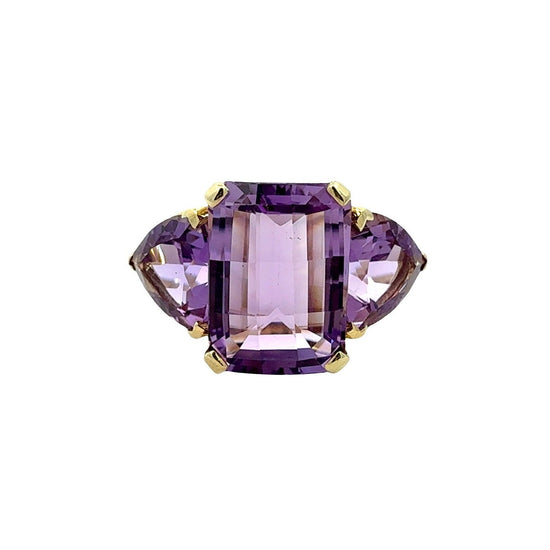 Vintage 14k Yellow Gold Three-Stone 10.71cttw Amethyst Cocktail Ring0