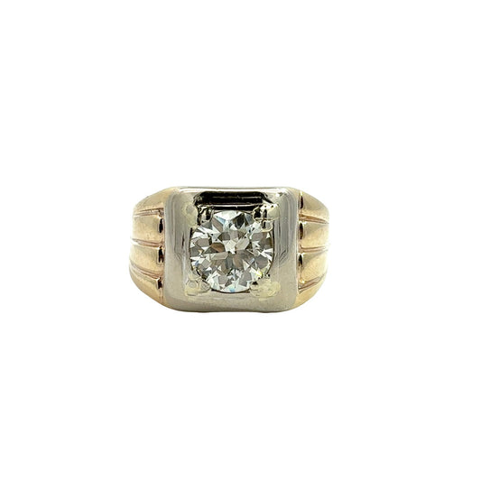 Vintage 13k Multi-Tone Gold 1.60tcw Euro Cut Diamond Men's Ring0