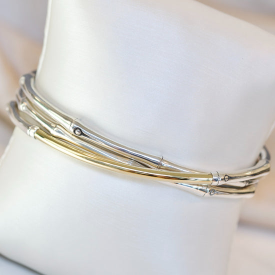 John Hardy Sterling Silver 18k Yellow Gold Multi-Tone Bamboo Cuff Bangle1