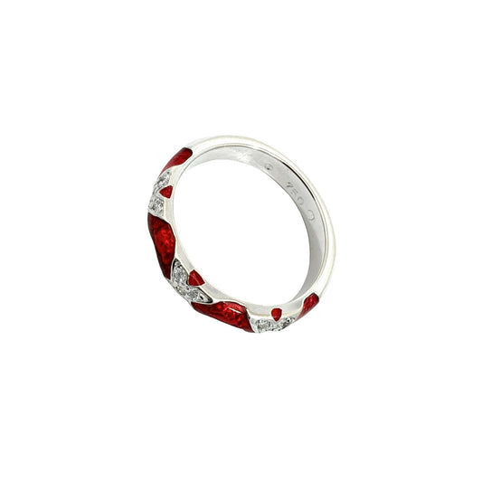 18k White Gold Red Enamel and 0.09cttw Diamond X-Motif Band Ring1